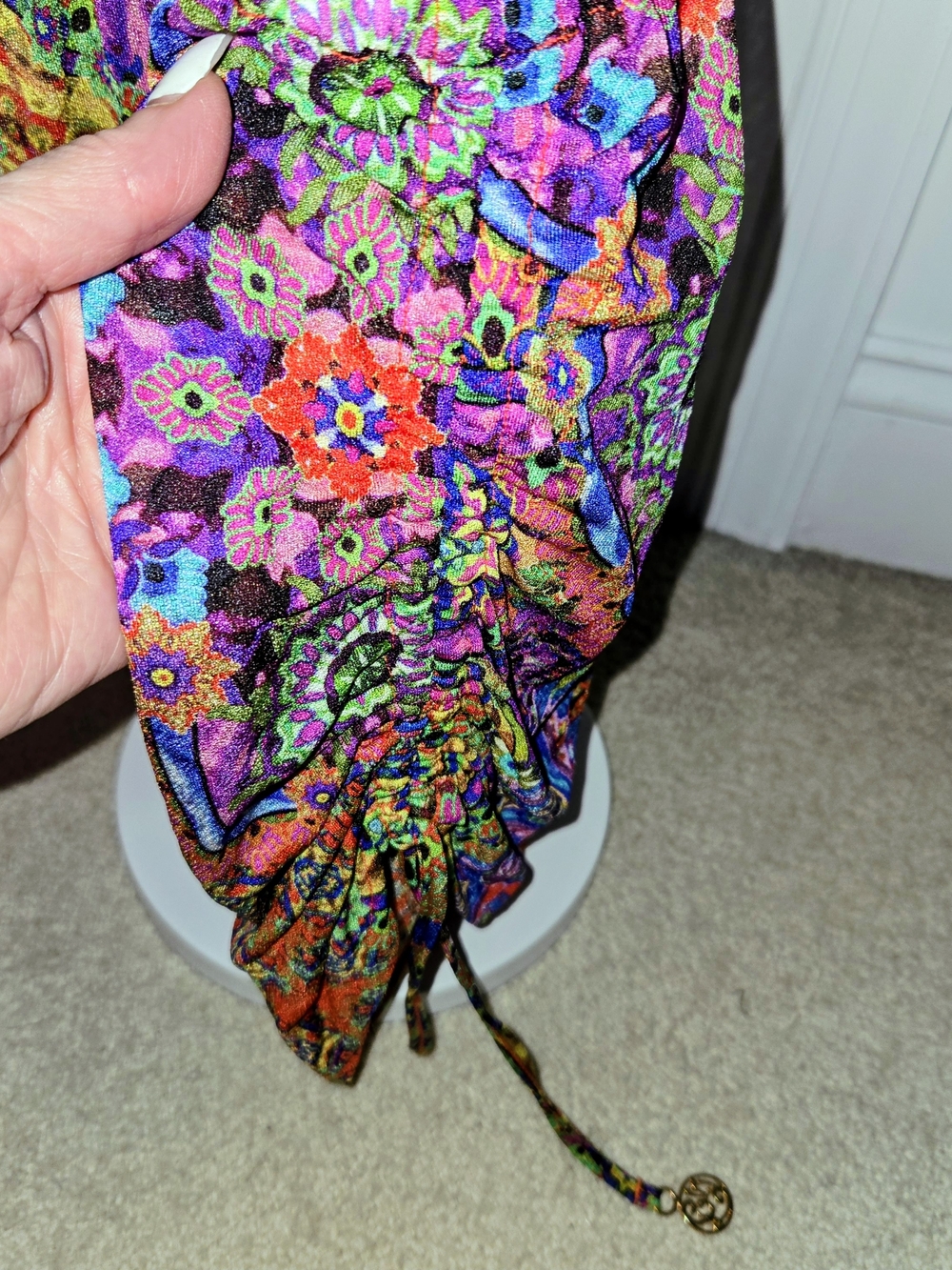 NWT Luli Fama Multicolor Tropical Paisley Boho Chic Ruched Beach Cover Up XS - Picture 4 of 12